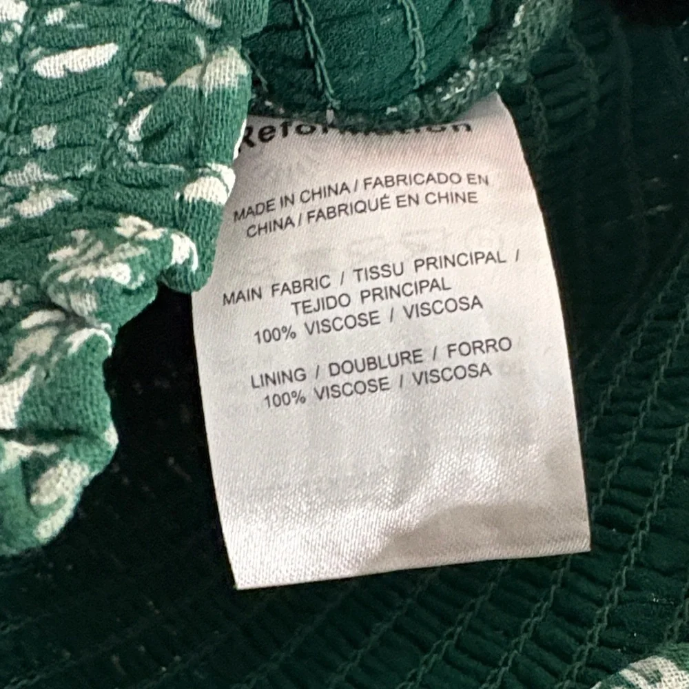 Reformation Pinto Green Floral Smocked Top Blouse XS Romantic Sheer Coquette